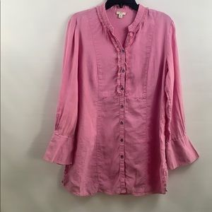 J.Jill 100% linen button up pink blouse